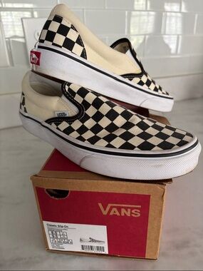 Vans Classic Slip-On Black and Cream Checkerboard Sneakers
